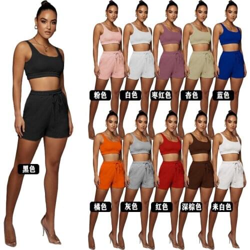 Summer Streetwear Black 2 Two Piece Sets Womens Outfits Cami Strap Sleeveless Crop Top Biker Pocket Shorts Sets Tracksuit