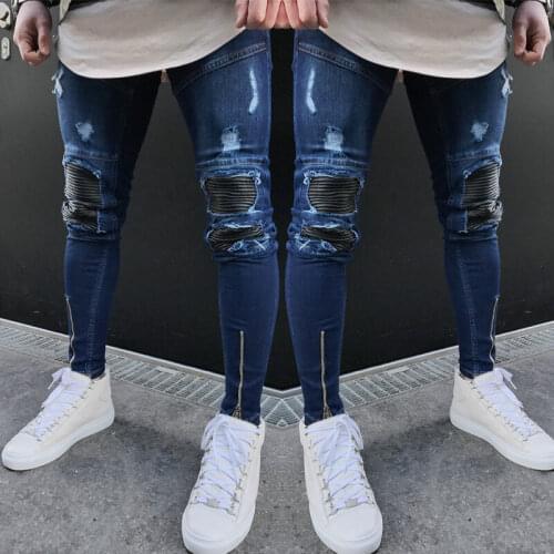 2020 Fashion Design Mens Washed Ripped Destroyed Jeans Straight Vintage Frayed Denim Zipper Street Biker Pants