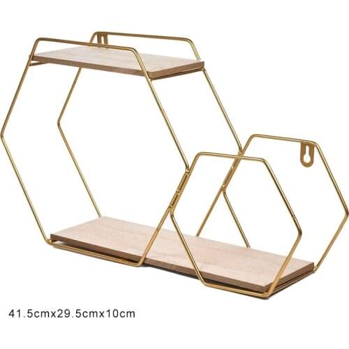 Wall Hanging Shelf Rack Convenient Iron Geometric Storage Holder for Living Room PI669