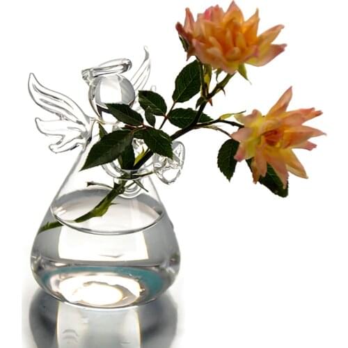 New Cute Angel Vase Crystal Glass Vase Flower Arrangement Transparent Hydroponic Container Home Decoration Salon Decor Gifts