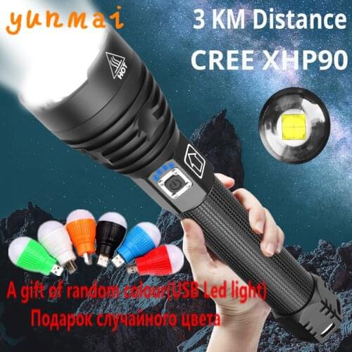 Yunmai Newest XHP90 Rechargeable LED Flashlight XHP70.2 Tactical Torch Waterproof Zoom Hunting Light Use18650 or 26650 Battey