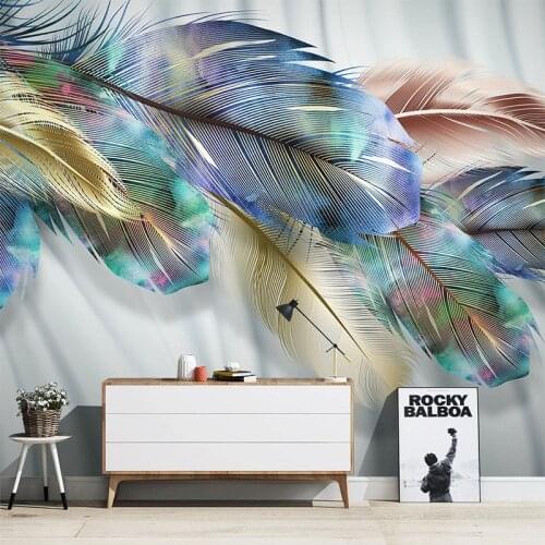 Nordic Style Modern Simple Color Feather Wallpaper Light Luxury Background Wall 3D Golden Feather Murals Living Room Wall Papers