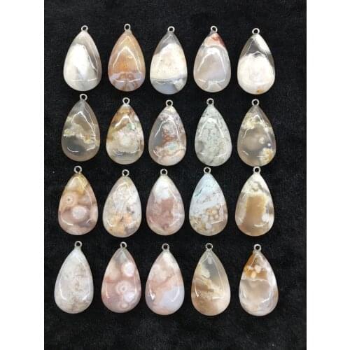Wholesale 10pcs/Pack Indian Agates Moss Agat e Bead Pendant,Pear Shape Gem Stone Jewelry Necklace DIY 32mm
