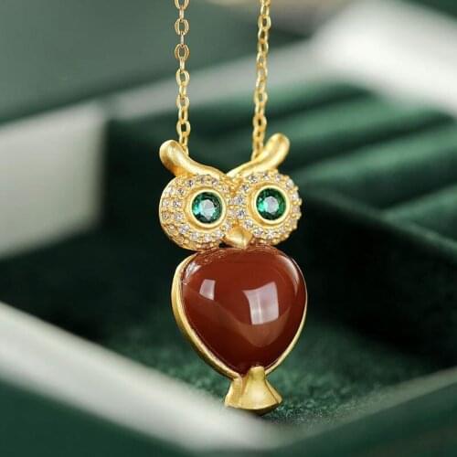 Original enamel porcelain craft Owl Pendant Necklace Chinese style retro palace style minority design womens Christmas gifts