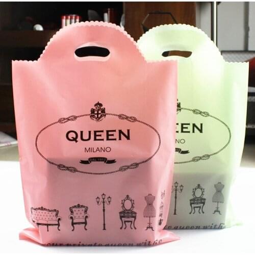 Very good quality 0.14mm thickness Queen design handle plastic bags 50pcs/lot Fit clothes or gift packing shopping bags