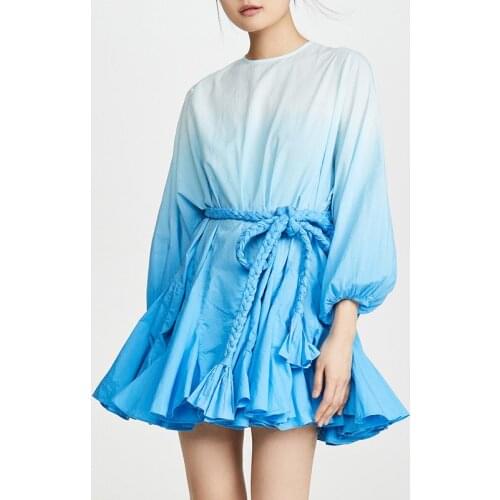 Holiday Style Ladies Autumn Vintage Hit Color Lace-up Loose Dress Runway Women Long Sleeve Elegant Party Mini Dresses Vestidos