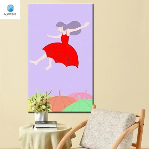 Coloring by numbers cartoon girl in red skirt diy digital painting digital paint by numbers home decor for kids room