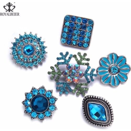 Royalbeier 18mm Beads Buttons 6pcs/Lot 18mm Colorful Rhinestone Charms Snap Button Jewelry For Snaps Bracelet Necklace Jewelry