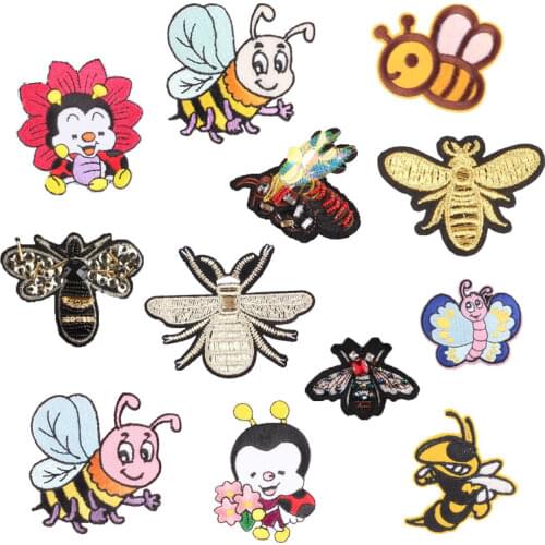 Cartoon Bee Iron on Patches for Clothing DIY Embroidery Stripe on Clothes Animals Sequin Applique Badge Applique Cloth Fabric
