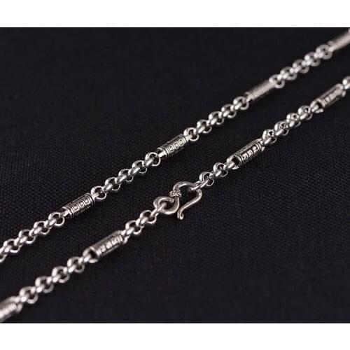 S925 Silver Retro mens Silver Tube Mantra Ring Pearl Chain Necklace Wholesale Thai Silver S Hook