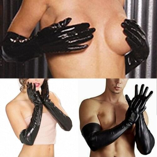 Sexy Men Faux Leather Long Gloves SM Handcuff Arm PU Sleeves Adult Game Sex Toy Wet Look Latex Party Opera Nightclub Costumes
