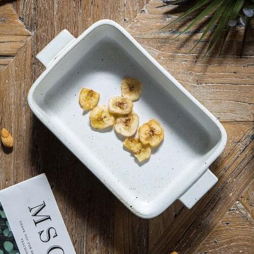 Nordic Binaural Baking Pan Rectangular Deep Dish Plate Creative Personality Ceramic Dish Plate Household Ceramic Microwave Table