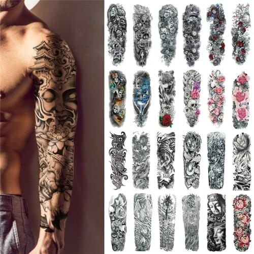 Waterproof Temporary Tattoo Sticker Eye Clock Bird Pagoda Full Arm Large Size Fake Tatto Flash Tatoo Sleeve Tato For Men Women