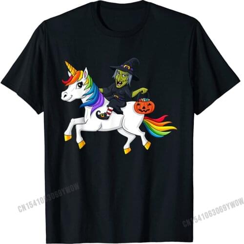 Witch Riding Unicorn Funny Halloween Women T-Shirt Camisas Men Tees Faddish Design Cotton Male T Shirts Design