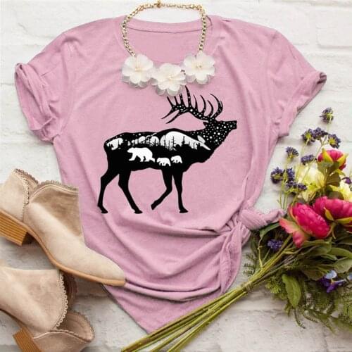 Plus Size S-5XL New Fashion Cute Christmas Deer T-shirt Ladie 100% Cotton O-neck Short Sleeve Summer T-shirt Tops Casual T-shirt
