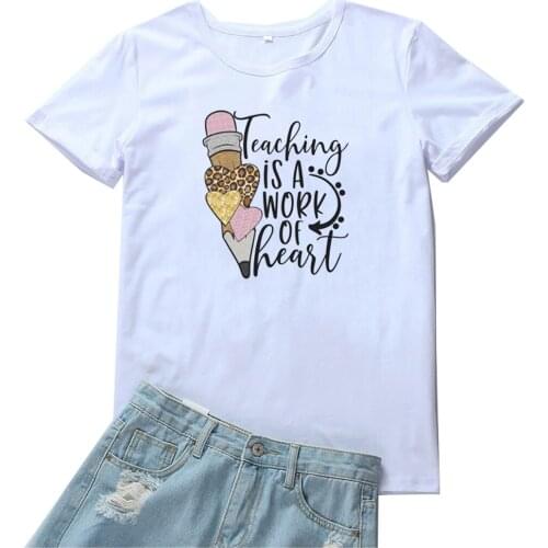 Teaching Is A Work of Heart Tee Shirt Femme Various Heart-shaped Patterns Women Tshirts Fashion Print T-shirts Women Streetwear