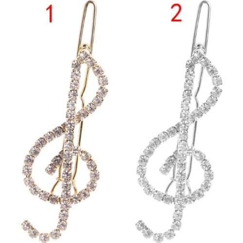 Women Elegant Classical Music Note Treble Clef Shape Hair Clips Luxury Glitter Rhinestone Decor Hairpins Jewelry Party Barrettes