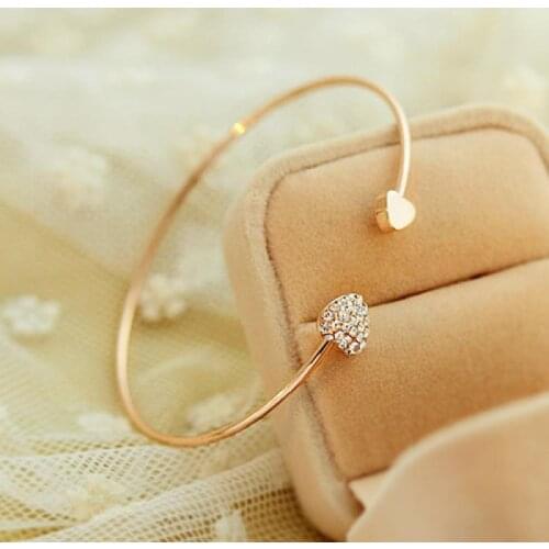 Love Bangle Open Adjustable Gold Color Rhinestone Heart Cuff Bracelet Crystal Cubic Zirconia Charm Women Fashion Jewelry