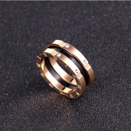 MANGOSKY 8mm Titanium Steel Ring 'CZ loves ring enamel rose 925 Silver for Women