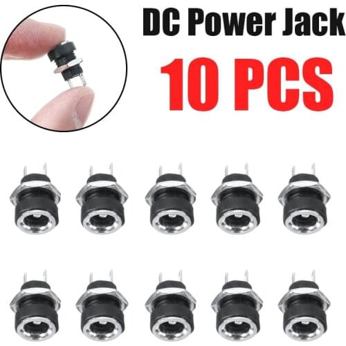 10pcs Mini DC Power Supply Jack Socket Terminal Adapter 5.5 x 2.1mm Black DC Plug Female Panel Mount Connector Parts