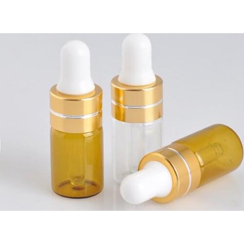 100Pieces 3ml Essential Oil Bottles perfume bottle Portable Amber Glass Dropper Bottle Empty Cosmetic Containers