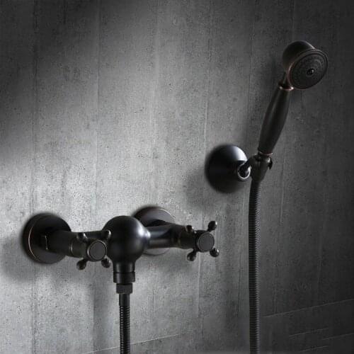 2 Styles Luxury Bathroom Black Shower Faucet with Hand Shower Wall Mount Single Handle Solid Brass Bathtub Shower Mixer Taps