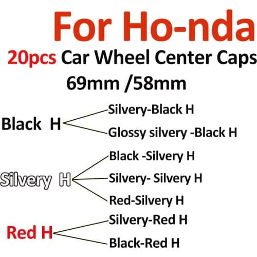 20PCS Car Logo 69mm Wheel Center Cap Covers Red/Silver/Black H Emblem For Honda CRV Civic Accord CITY Fit Pilot Crossroad