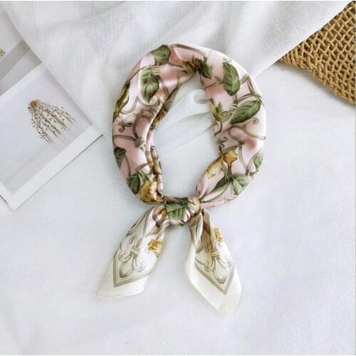 2021 Rose Flowers Satin Silk Hairband Headband Headscarf Shawl Square Scarf for Women Neckerchief Female Hijab Foulard 70cm