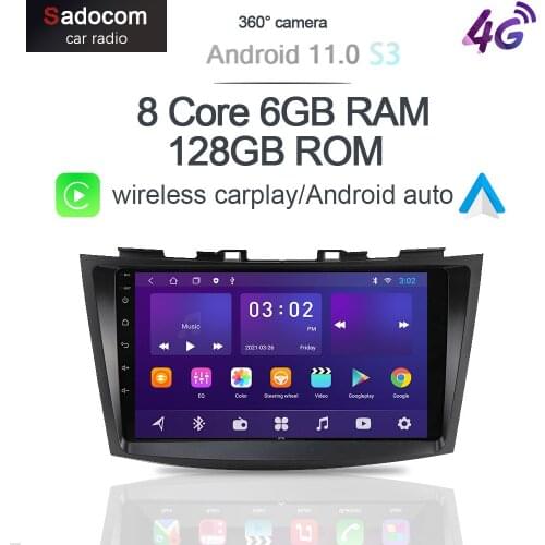 360 Panoramic Camera Carplay 6G+128GB Android 10.0 Car DVD Player GPS WIFI Bluetooth 5.0 RDS Radio For Suzuki Swift 2011 - 2015