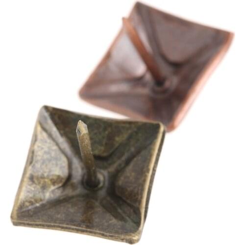 50pcs Decorative Upholstery Nail Copper Pyramid Square Rivet Tack For Leather Crafts And Furniture 19x19x21mm