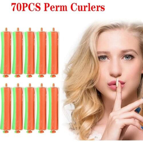 70PCS Assorted Sizes Plastic Hair Curler Roller Perm Rods with Rubber Bands for Girls Women Home Beauty Salon Hair Styling Tools