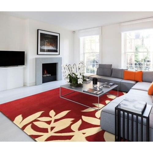 ALITEXTILEBTOC Living Room Bedroom Skid 100% Acrylic Rectangle Tapete Hand Carved Accept Customization Red Bottom Golden Flower