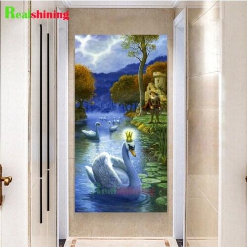 5d diy large size Round Diamond Painting Swan Queen Full Drill Square round Mosaic stitich cross Lake Landscape Embroidery N1903