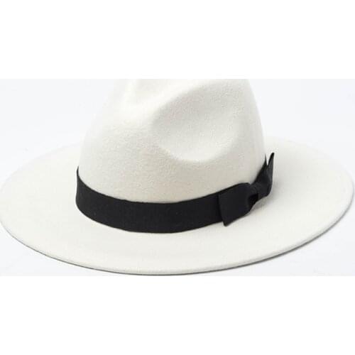 White woolen jazz hat for fall and winter fashion in Europe and America in 2018,Shopping style bow knot wool felt jazz hat