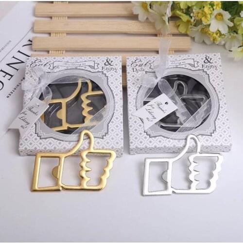 Free shipping 100pcs zinc alloy thumb up beer bottle opener in gift box wedding party favors and door gifts souvneir SN1824