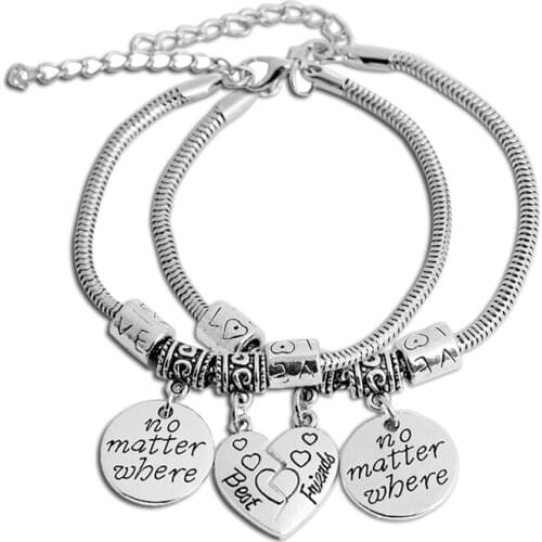 Best Friend 2 Piece Set Bracelet Heart Shaped Letter Bangle Bracelet For Friends Women Men Lover Sister Jewelry Gift