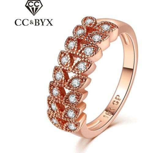 CC Jewelry Fashion Jewelry Rings For Women Creative Leaf Rose Gold Color Bride Wedding Engagement Ring Accessories Bijoux CC1177