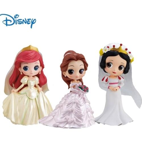 Disney Genuine Q Posket Princess Figures Toys Snow White Belle Ariel Action Figure Dolls Collections Model Cute Gifts for Kids