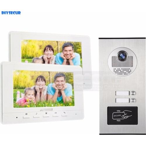 DIYSECUR 7" Apartment Video Intercom Doorbell Video Door Phone System 700 TVLine IR Camera Build-in RFID Reader For 2 Families