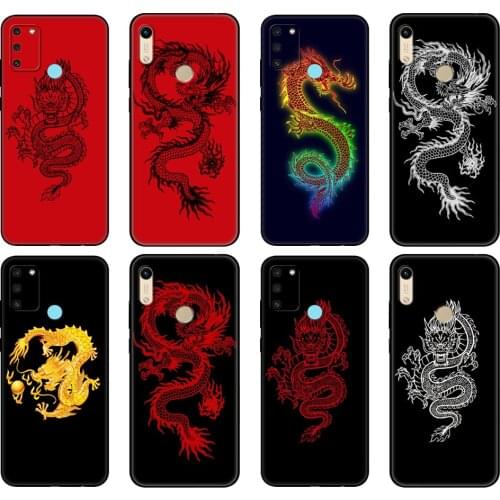 Black tpu Case For Honor 8a Prime 8s 9 10X Lite 9A 9C 9X Premium Pro 9S Case Cover Dragon painted