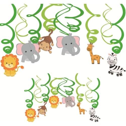 Jungle Party Backdrop Garland Zoo Safari Theme Lion Monkey Animal Hanging Swirls Spiral Kids Birthday Decor Paper Banner