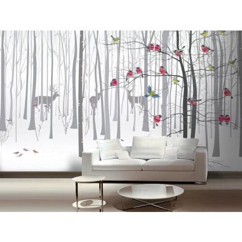 Custom Art Photo Wallpaper Forest Bird Deer Painting Wall Decoration Poster Art Removable Wall Mural Wall Stickers