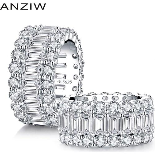 ANZIW 925 Sterling Silver 3 Rows Band Rings Women Engagement Simulated Diamond Wedding Silver Full Eternity Rings Jewelry