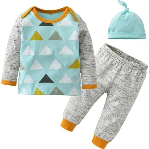 Newborn Baby Boys Girls Clothes Autumn Infant Clothing Set Cotton Long Sleeve Fashion Print Patchwork Toddler 3pcs Outfits