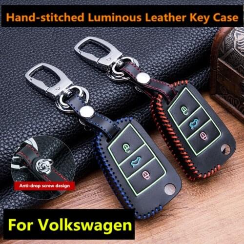Leather Car Key Case Cover For VW Golf 7 GTI MK7 Octavia A7 Seat Leon Ibiza Flip Remote Key Wallet Keychain Free Shipping shell