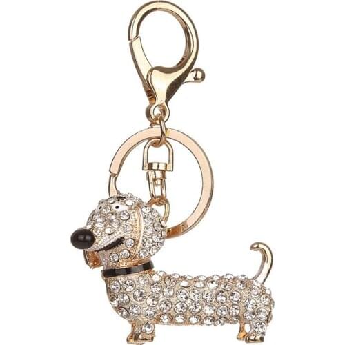 Creative Cute Rhinestone Keychain Dachshund Dog Pendant Key Holder Keyrings for Women Bag Pendant Accessory Luxury Jewelry Gifts