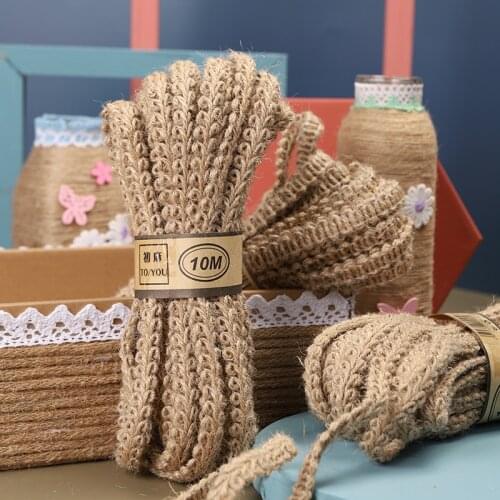 10meters 1cm Wide Jute Rustic Burlap Lace Ribbon DIY Handmade Ribbon for Crafts Wrapping Wedding Decorations Party Decor