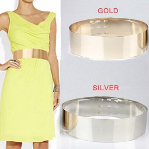 1pc/lot Metal Keeper Metallic Mirror 7cm Wide Belt Corset Women Dress Belts Heigh Qaulity Waistbands Punk Cummerbund Gold