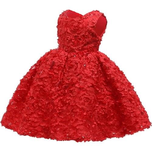 Cute Girl Dresses Flower Applique Ball Gown Wedding Bridesmaid Evening Costumes Birthday Party Tutu Girls Princess Dress 1-6Y