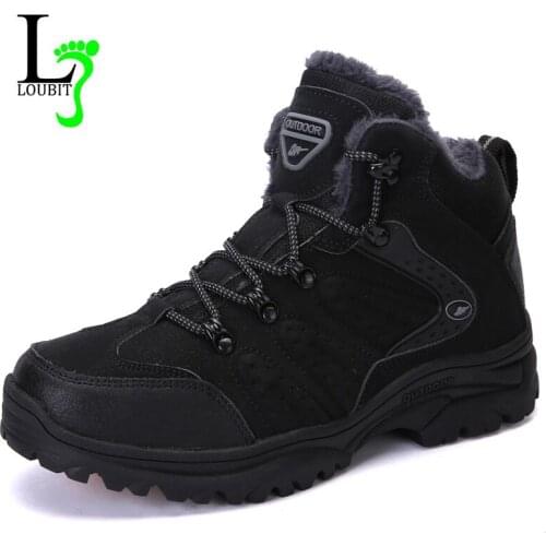 Mens Boots Non-slip Walk Shoes Men Ankle Snow Boots Fashion Fur Sneakers Winter Keep Warm Work Shoes Rubber Comfort Footwear